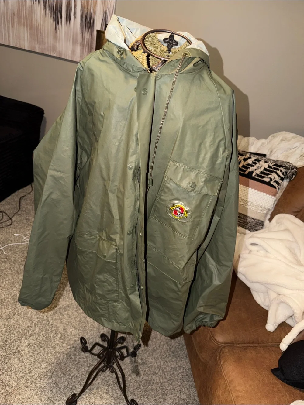 Olive Green Hooded Rain Jacket - Lightweight Waterproof